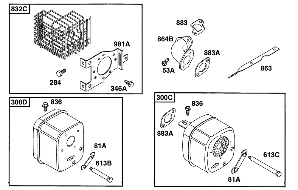 Muffler Grp 1 Diagram and Parts List for 161432-0126-XX  Briggs and Stratton Engine